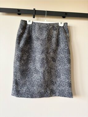 Pure Collection Wool Blend Skirt Sz 12 Charcoal Black Pencil Leopard Print